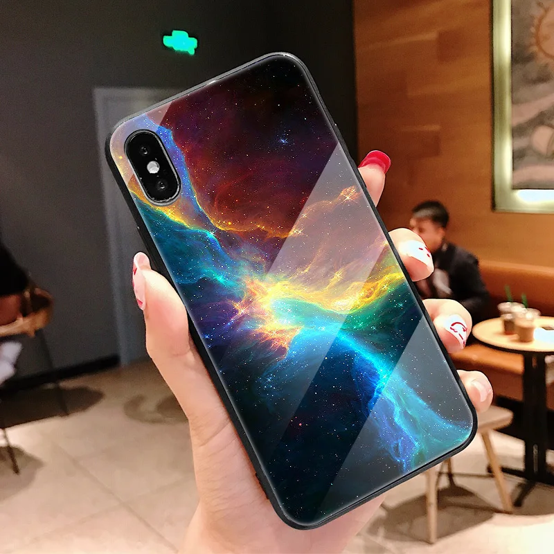 Силиконовый чехол для iPhone X, чехол, стеклянный чехол, задняя крышка, чехол для iPhone X, полная защита, цветок, мультяшный элемент - Цвет: Коричневый