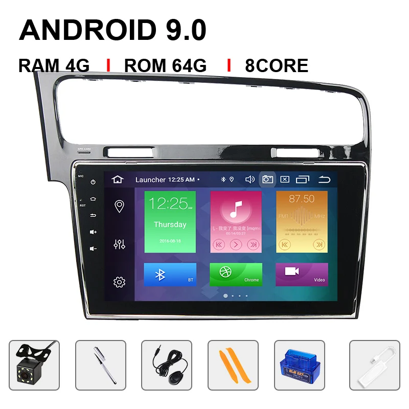 8 ядерный DSP 4 Гб+ 64 ГБ Android 9 автомобильный мультимедийный плеер для Volkswagen VW Golf 7 Авторадио Стерео gps навигация стальное управление колесами - Цвет: 64ROM Carplay OBDCam