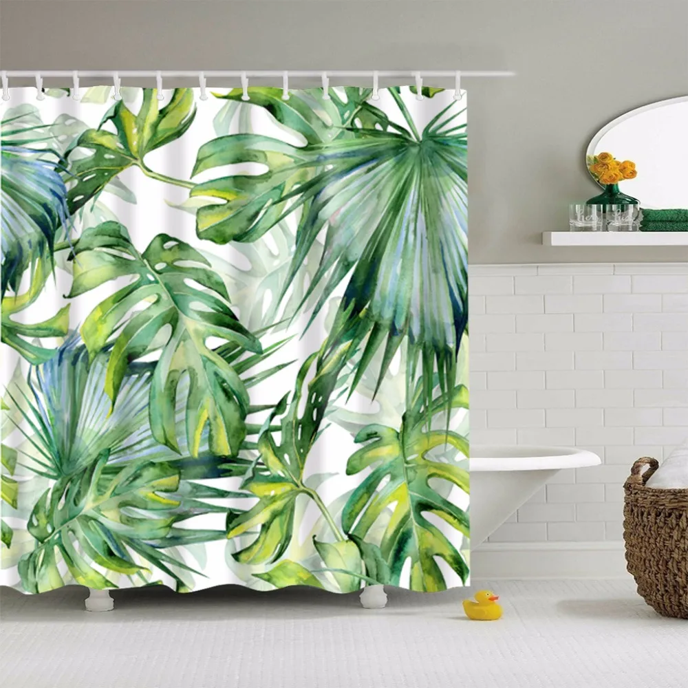 Тропическое растение, Зеленый лист, Пальма монстера, с принтом, водонепроницаемый полиэстер, занавеска для душа, s, занавеска для ванной, для душа, 180x180 см
