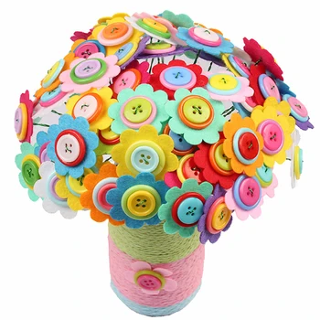 

Kids Toy Kindergarten Decoration Bouquet Button Flower Kit Felt Petals Handmade Home Room Gift DIY Craft Children Random Color