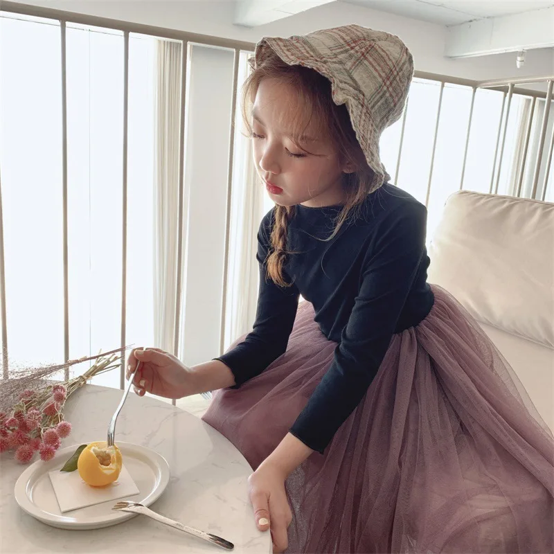 

2019 Autumn Childrenswear Korean-style Children Mock Two-Piece Mesh Dress Princess Dress Big Boy Side Splicing Dress