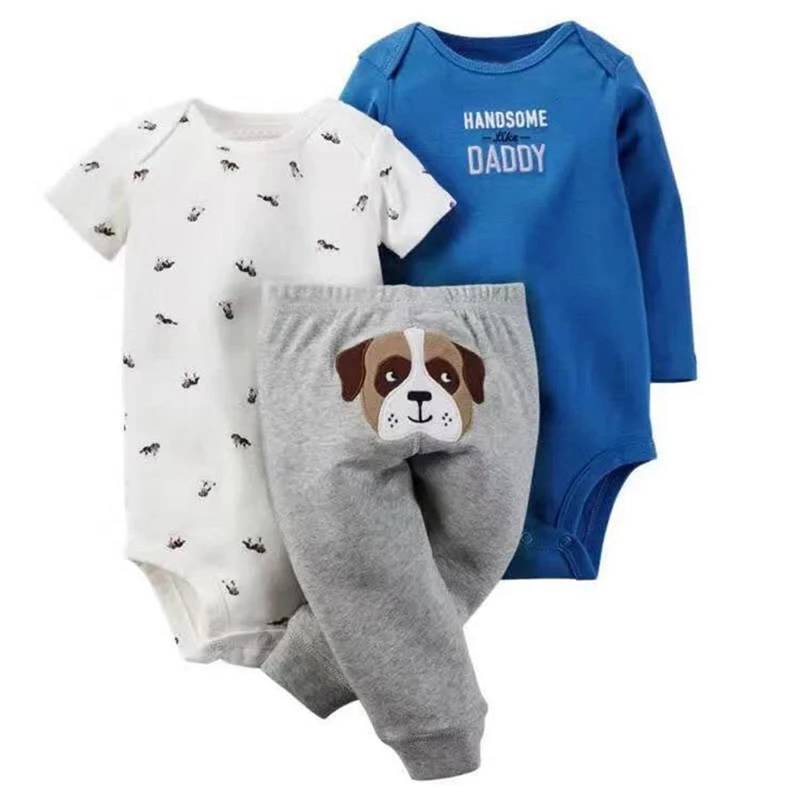 Комплект одежды для новорожденных из 3 предметов хлопковые футболки с круглым вырезом и длинными рукавами+ штаны для маленьких мальчиков и девочек на весну и осень