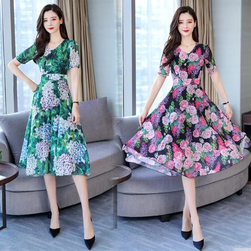 

2019 Summer New Style Popular WOMEN'S Dress Floral-Print Chiffon Dress Mid-length Elegant Korean-style Gentle Fairy Skirt