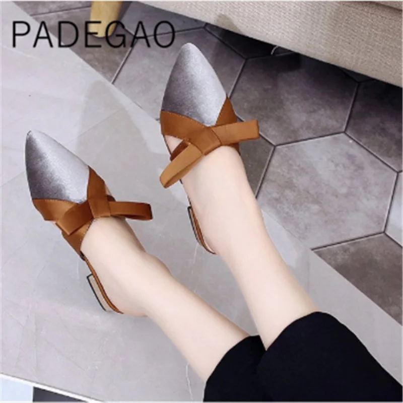 Low Heel Mules Shoes Black Size Casual Spring Riband Pointed Toe Womens Comfort Shoes