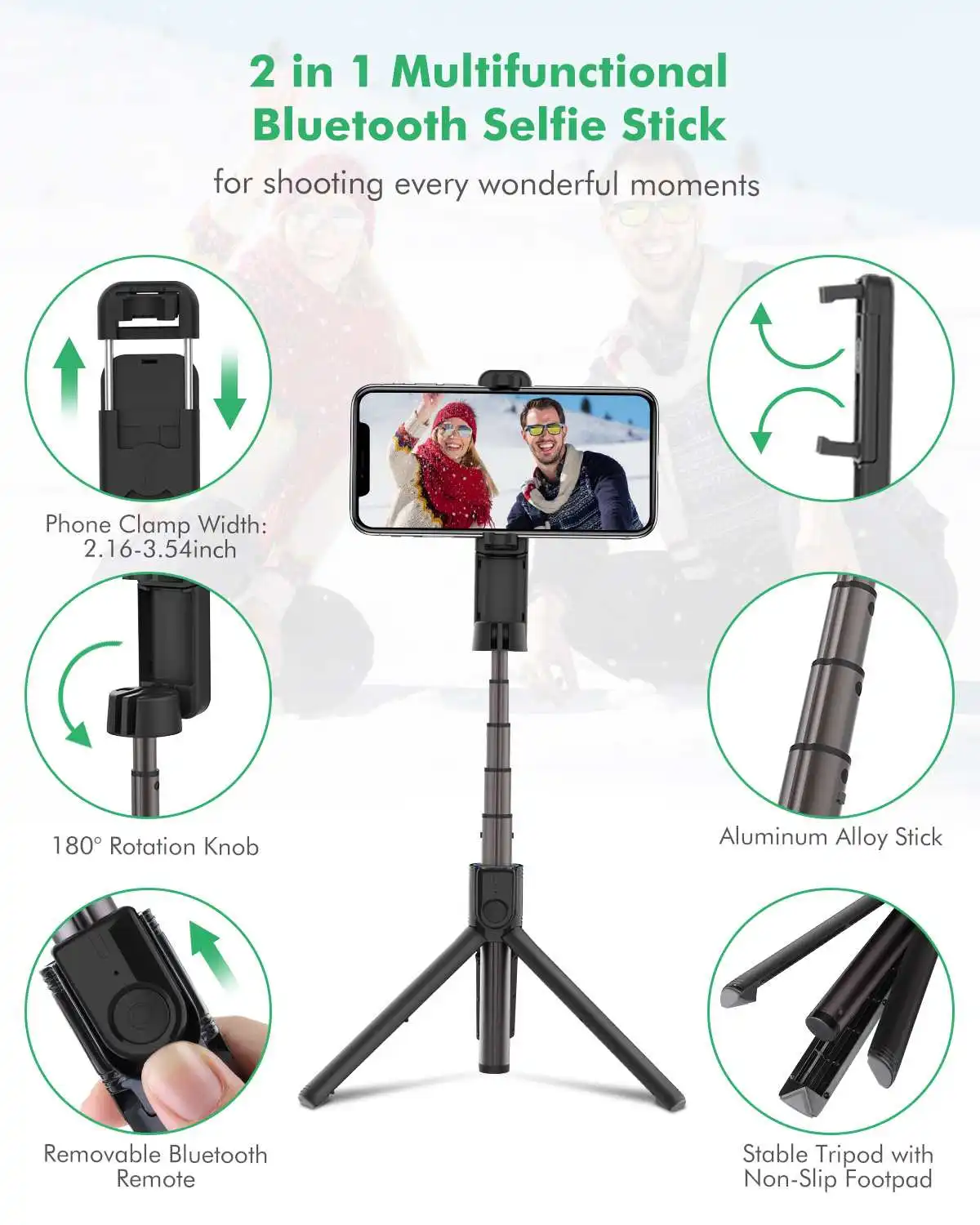 BlitzWolf BW-BS2 портативный мини bluetooth селфи палка дистанционное управление штатив с поворотным зажимом для телефона держатель для iPhone 11