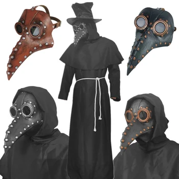 

Plague Doctor Costume Leather Mask Black Latex Bird Beak Masks Long Nose Party Event Ball Costume Props