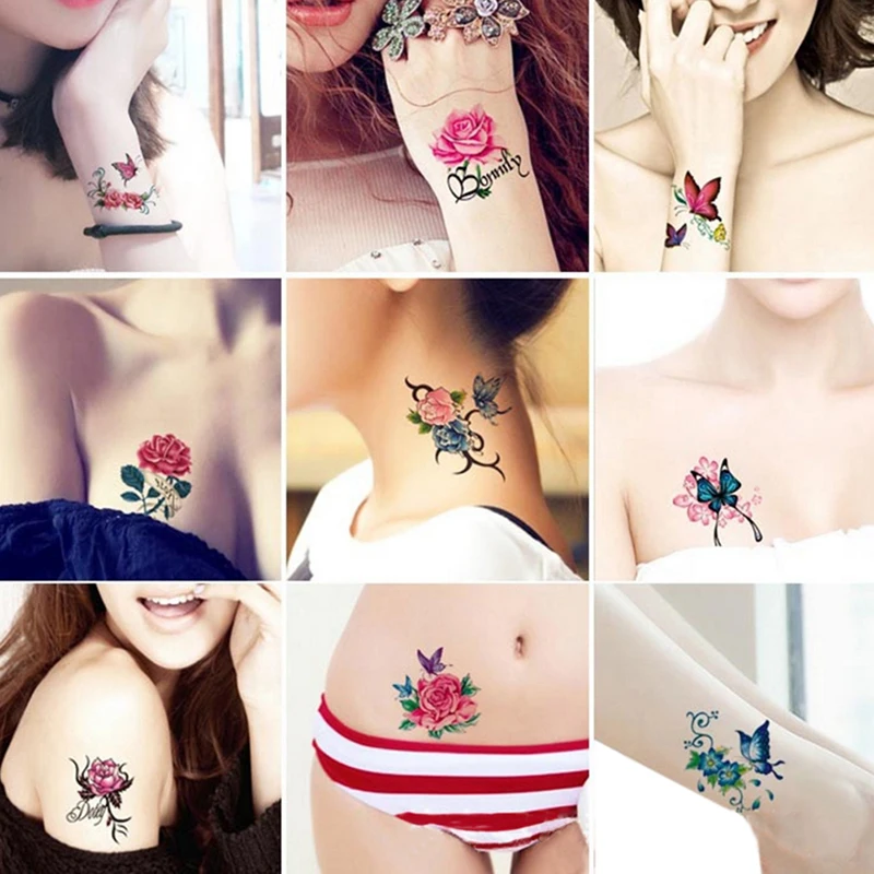 66 Sheet Flower Butterfly  Body Back Arm Art Temporary Tattoos Gifts For Girl Women Fashion Tattoo Stickers Free Shipping