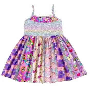 

New arrivals baby girls sparkle dress braces skirt figure pattern girls frock