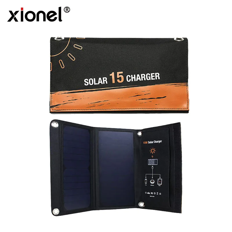 Xionel портативный складной 15W двойной USB Солнечное зарядное устройство с высокоэффективной Солнечная энергия солнечная панель