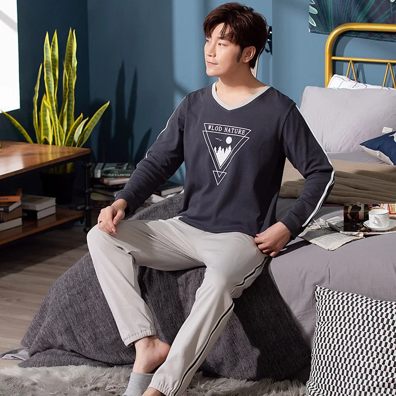 Autumn Plus Size 100% cotton Pullover pyjamas men pijamas hombre long-sleeve casual Sleepwear men homewear pajamas sets for male Autumn Plus Size 100% cotton Pullover pyjamas men pijamas hombre long-sleeve casual Sleepwear men homewear pajamas sets for male