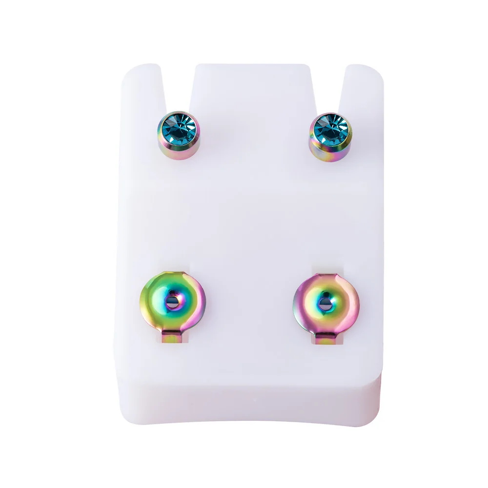 Black Rainbow Steel Birthstone CZ Ear Studs - Tragus Cartilage Piercing Jewelry (Set of 2)
