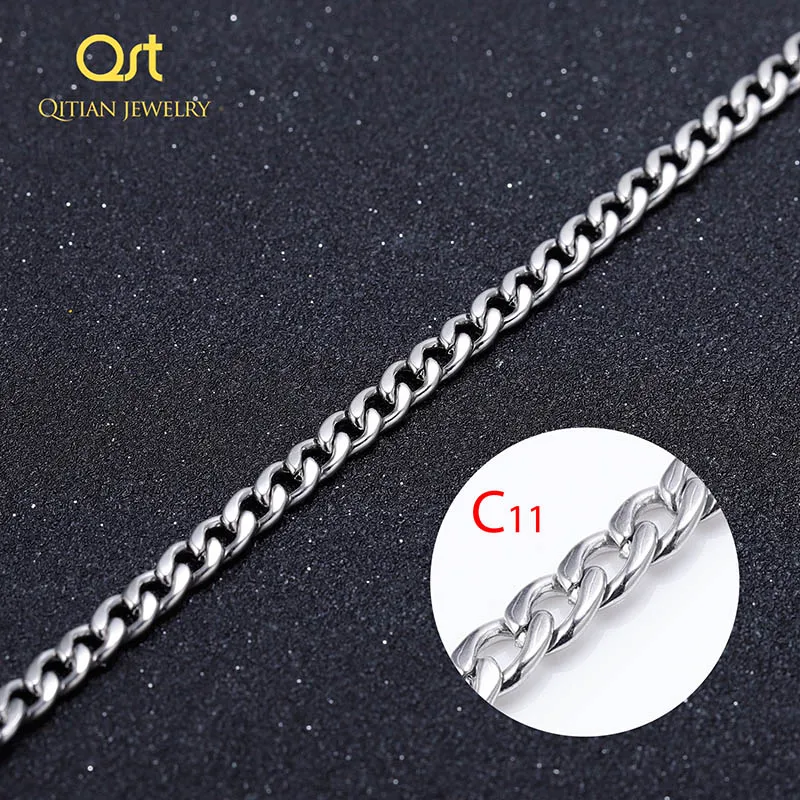 QITIAN, серебряное, золотое, сплошное ожерелье, цепочка, звено, для женщин, мужчин, колье из нержавеющей стали, мужские, Женские аксессуары, мода