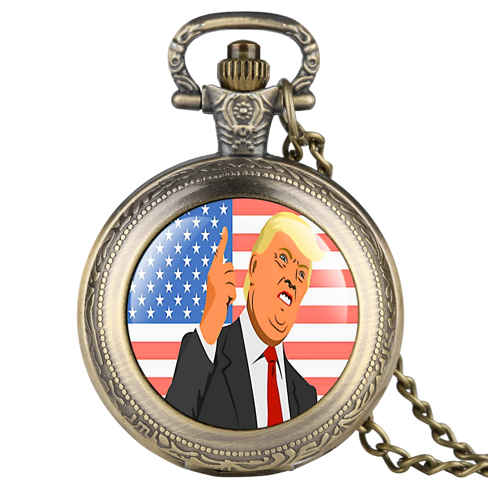 Модные кварцевые карманные часы с узором Трамп, мужские, практичные, черные, тонкие, цепочка, подвеска, женское ожерелье, relogio de bolso
