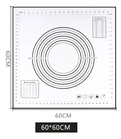 60x60cm Black Многоразовый силиконовый коврик для выпечки Эко-коврик для раскатки теста большой антипригарный коврик для духовки Кондитерские аксессуары инструменты новые - Цвет: 60x60cm Black