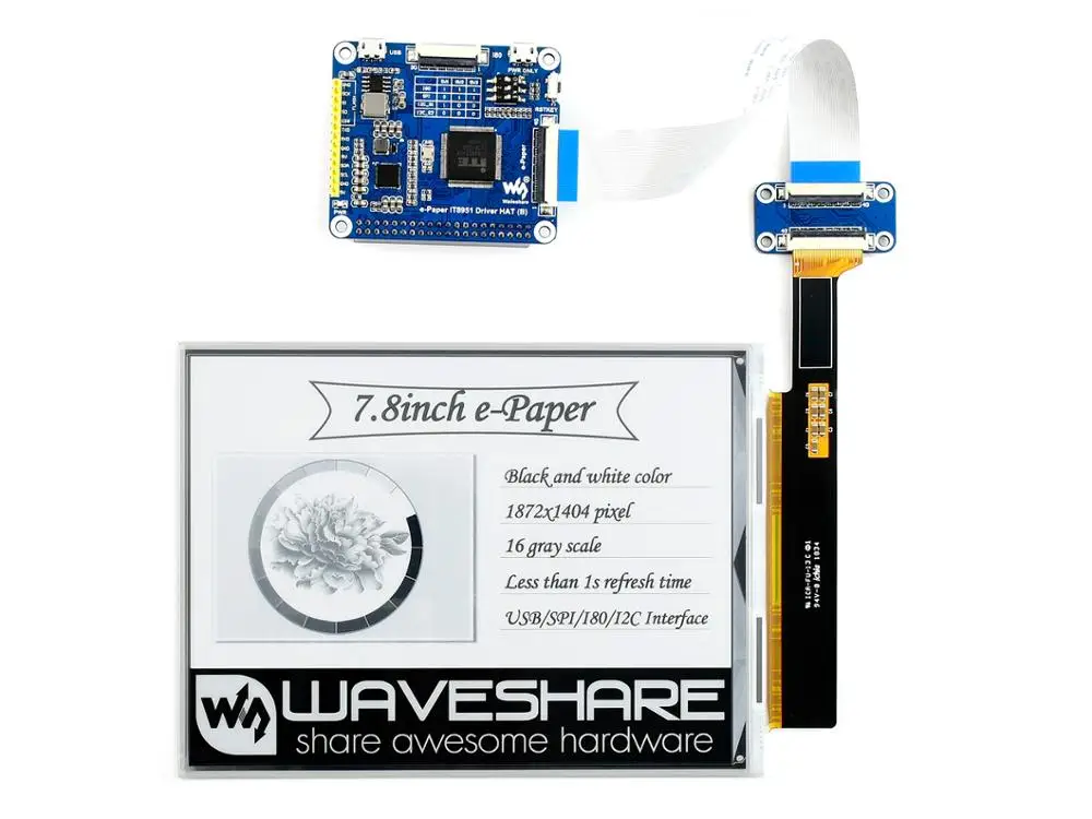 Waveshare 7,8 дюймов E-Ink дисплей шляпа для Raspberry Pi, разрешение 1872*1404, IT8951 контроллер, USB/SPI/I80/iec интерфейс
