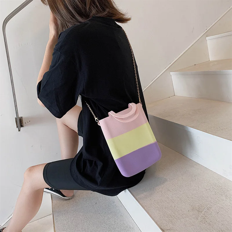 

2019 summer new silicone minimalist atmosphere Tote bag portable large-capacity contrast vertical bucket bag