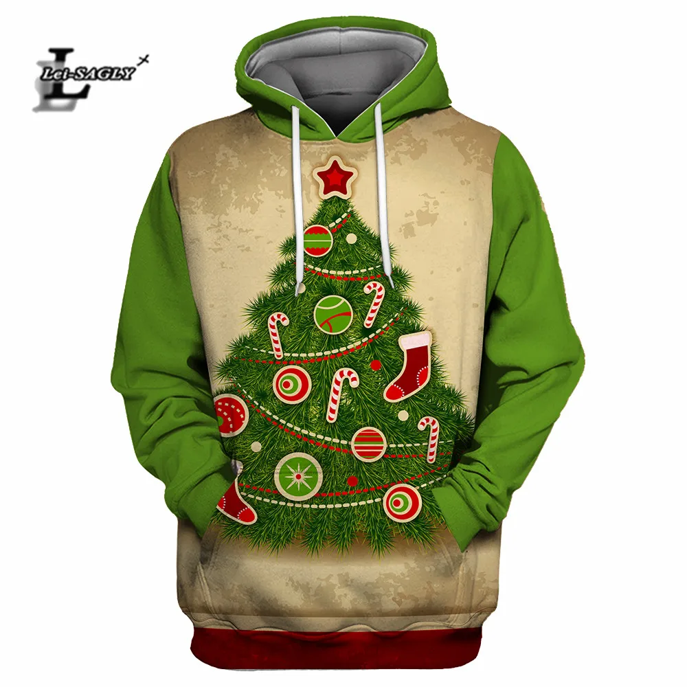 Lei-SAGLY Merry Christmas Осень Женские повседневные хипстерские толстовки Толстовка Девушка 3D Kawaii Прекрасный Санта Клаус негабаритных худи