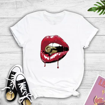 

Mouthing bullet lips print T shirt Women's 2020 T-shirt Summer casual o-neck top Harajuku shirt short sleeve woman tshirts