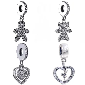 

Sparkling Girl & Boy Love Tinkerbell Double Love Heart Pendant Charm Fit Pandora Bracelet 925 Sterling Silver Bead DIY Jewelry