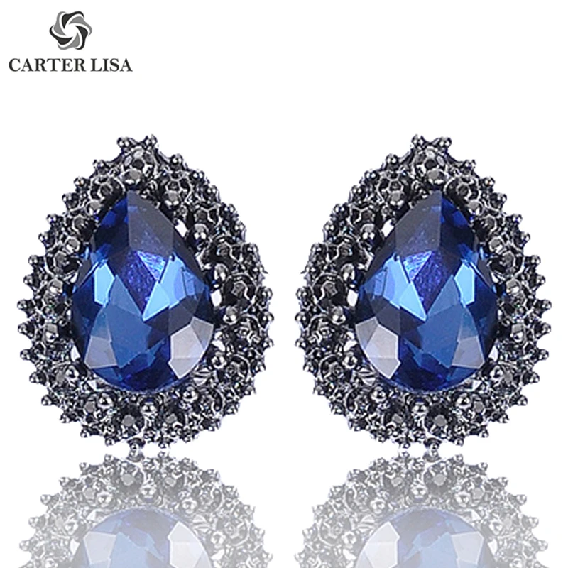 

CARTER LISA Piecring Luxury Sapphire Crystal Teardrop Statement Clip Earrings For Women Fashion Trend Jewelry Party Gift