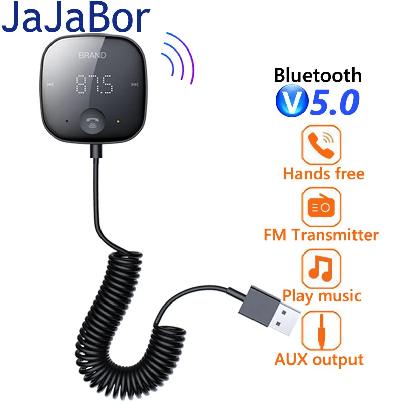 

JaJaBor FM Transmitter Wireless AUX 3.5MM Audio Receiver TF Card Music Car MP3 Player Bluetooth-compatible 5.0 Car Kit Handsfree