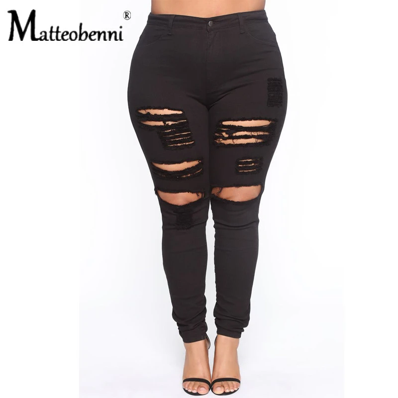 Hitam Robek Jeans Untuk Wanita Tinggi Pinggang Seluar Jegging Stretch Denim Lubang Hollow Out Slim Pensil Celana Femme Plus Ukuran L 4xl Celana Jeans Aliexpress