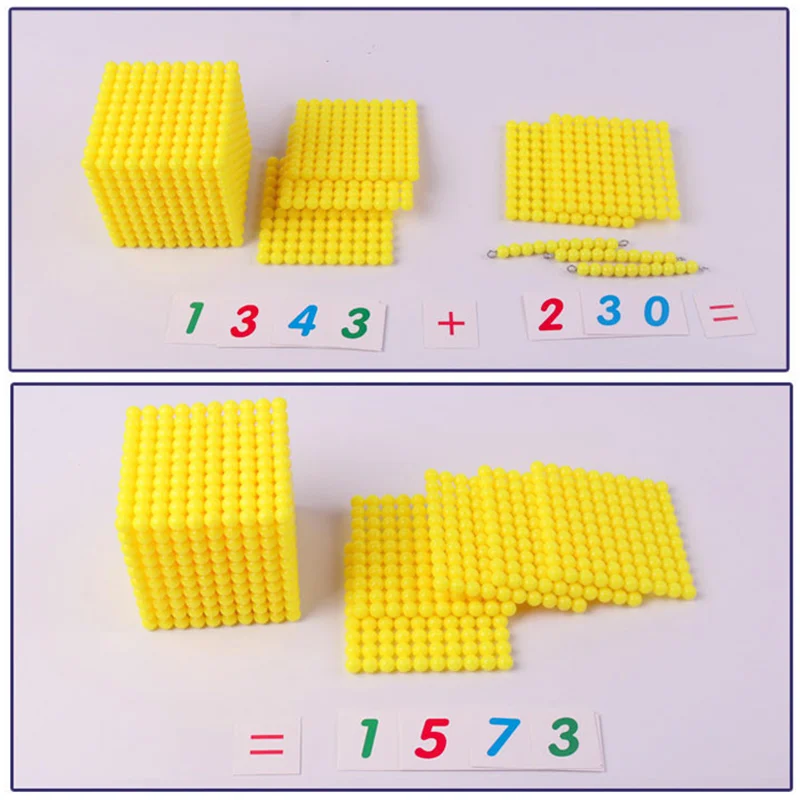 Montessori Decimal Arithmetic Toys Family Edition Set Bank Game Golden Beaded Digital Card Tray Preschool Kids Math Learning Toy 4
