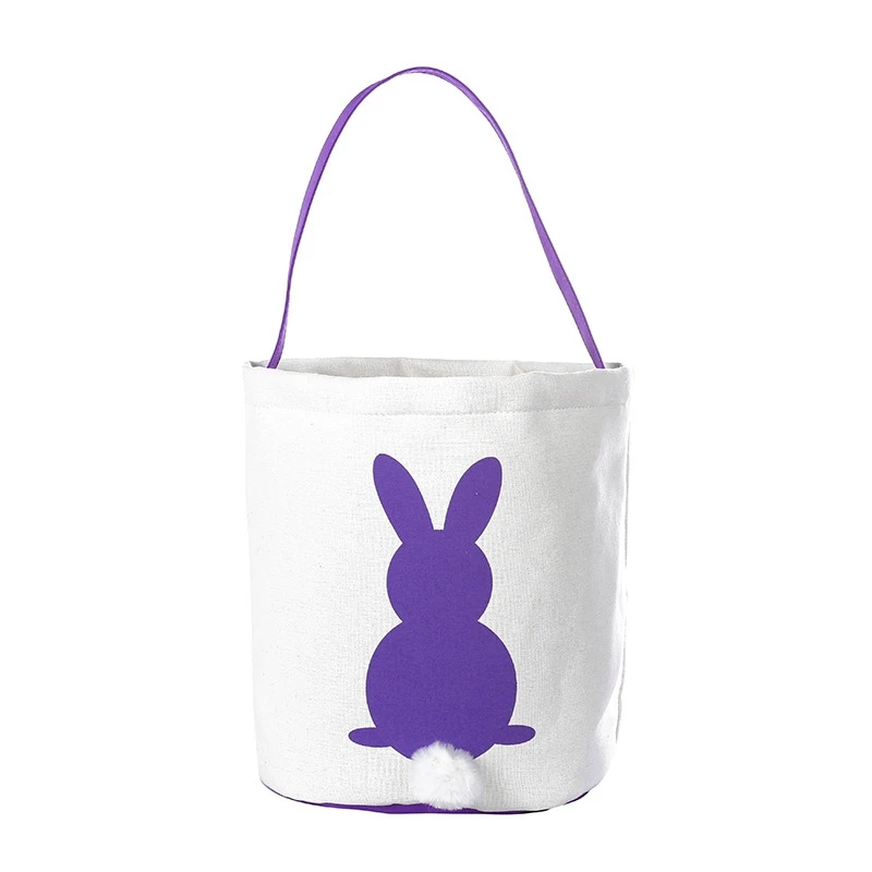 Purple and white Корзина для пасхальных яиц праздник Кролик Банни печатных холст подарок носить яйца конфеты мешок - Цвет: Purple and white