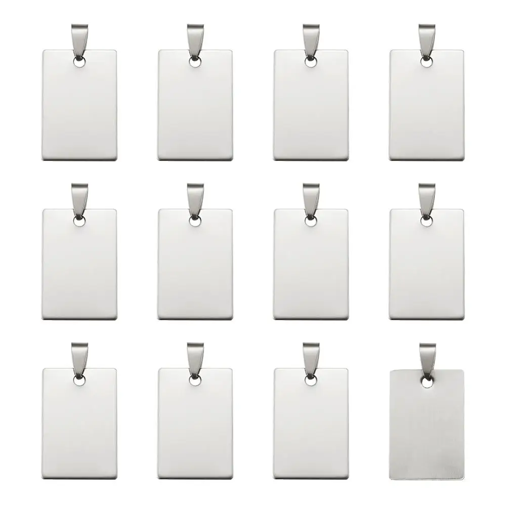 50pcs 201 Stainless Steel Rectangle Blank Stamping Tag Pendants with Snap on Bail Supplies for DIY Jewelry Necklace Making 4