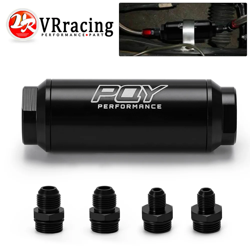 VR -Universal Car Racing In-Line Fuel Oil Filter With AN6/AN8 Fittings Adapter and 100 Micron Steel Element VR5565