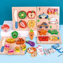 Puzzle en bois pour enfants, jouet éducatif, planche de construction en fil perlé, Simulation de fruits et légumes pour fille