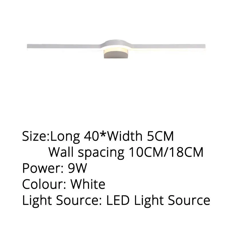White 40x5cm 9w 9 Вт 13 Вт 17 Вт светодиодный настенный светильник для ванной комнаты, спальни, светильник ing, белый, черный, окрашенный зеркальный светильник, светильник AC85-265V, водонепроницаемый светильник - Цвет абажура: White 40x5cm 9w