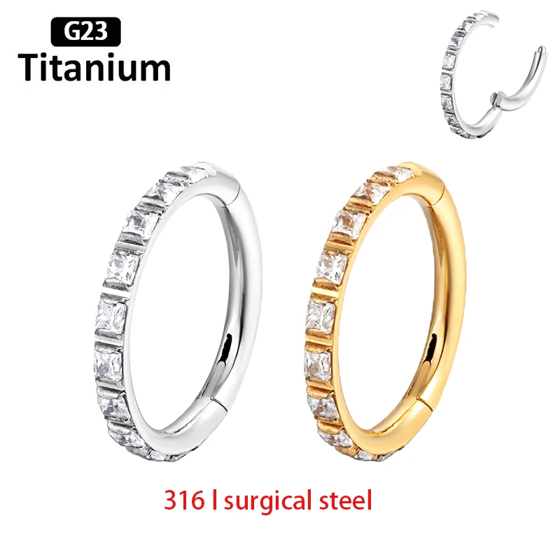 

316 L Surgical Steel Daith Square Zircon Nose Rings Hight Segment Clicker Septum Piercing Lip Ear Tragus Helix Cartilage Earring