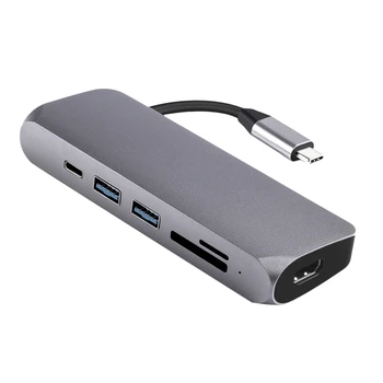 

7 in 1 USB C HUB, Type C 3.1 + 2 Port 3.0 HUB+ 3.0 SD/TF Card Reader + HDMI 4K+PD Charging for PC, Laptop, Etc