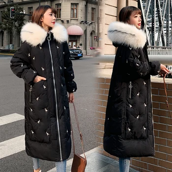 

-30 Degrees Winter Jacket Women Parka faux fur Hooded Coat Warm Down jacket Winter Coat embroidery women Long cotton Parkas
