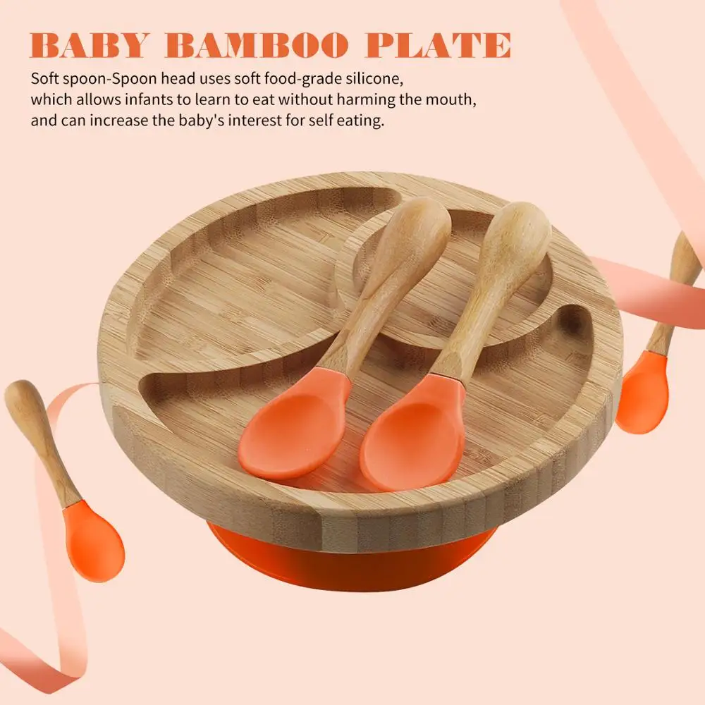 

Silicone baby feeding kit wooden spoon sucker baby tableware toddler auxiliary tableware BPA-free high-quality silicone feeding