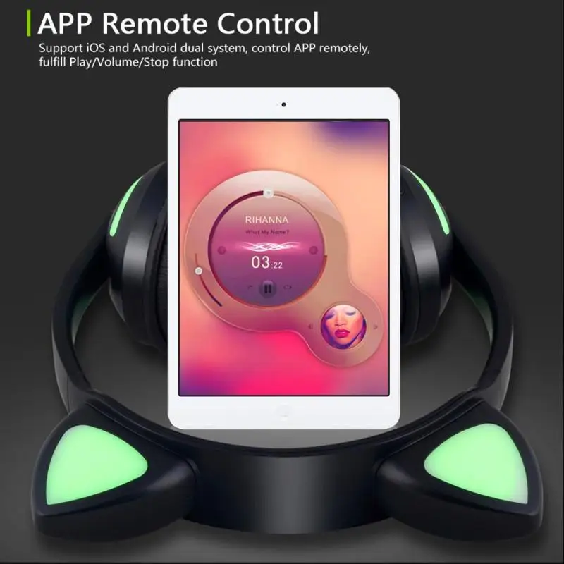 Кошачьи наушники, мигающие светящиеся Bluetooth стерео наушники, игровая гарнитура, беспроводной наушник, 7 цветов, светодиодный светильник для ПК телефона