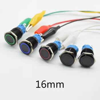 

5V 12V 24V 110V 220V LED self-Locking/reset 16mm Waterproof Metal Push Button Switch maintained metal switch Latching black