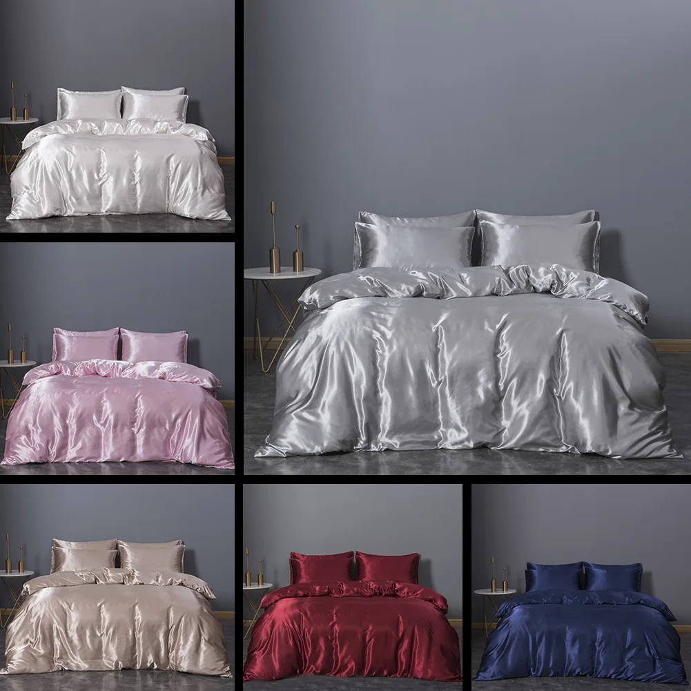 

Textile Imitated Silk Fabric Three-piece Set Solid Color Duvet Cover Set Hot Selling Bedding Article US Size