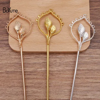 

BoYuTe (5 Pieces/Lot) 35*47MM Metal Alloy Flower Welding 120*2.5MM Iron Hair Stick Diy Hair Accessories Handmade Materials