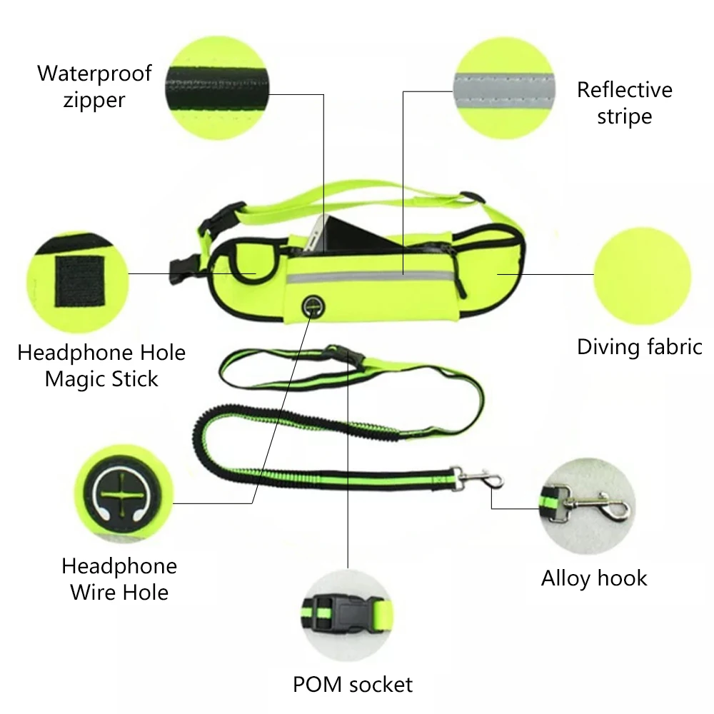 Pet Dogs Harness Collar Nylon Elasticity Freely Reflective Dogs Walking Running Training Leash With Adjustable Waist Belt Rope