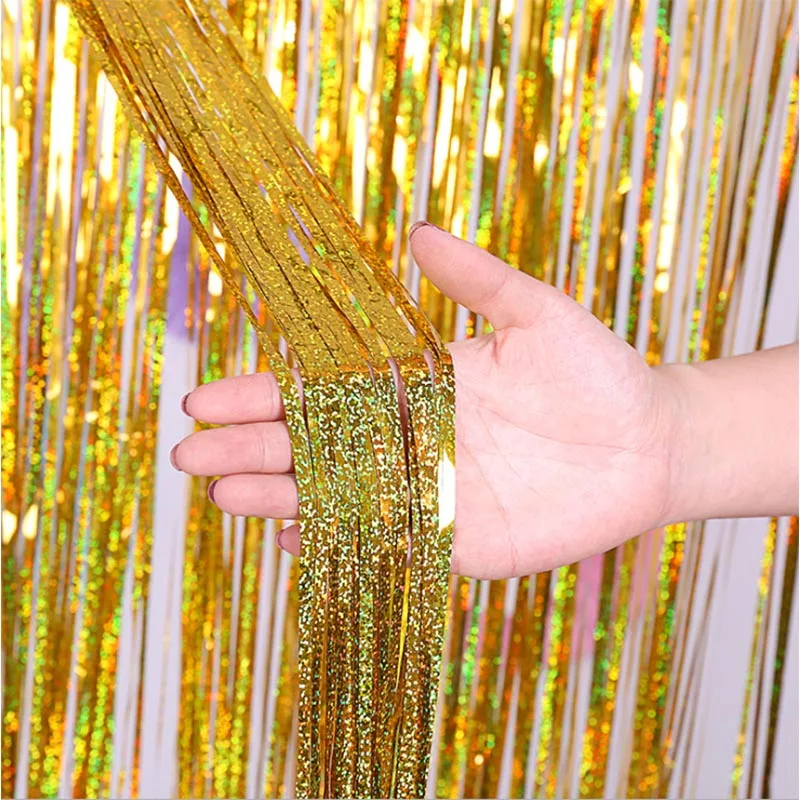 Shiny Gold 1*3 м фольга бахрома шторы фото фон вечерние украшения блестящая металлическая мишура вечерние двери из розового золота для украшения для свадьбы и дня рождения - Цвет: Shiny Gold