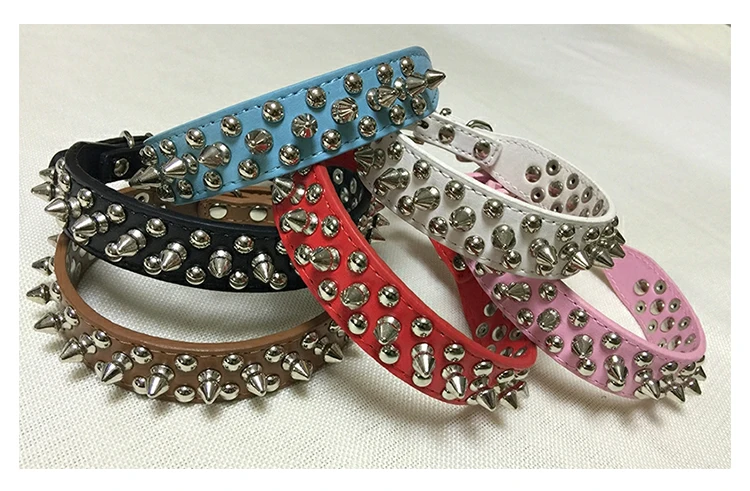 Adjustable Leather Pet Dog collar Neck Strap Supplies PU Leather Punk Rivet Spiked Dog Collar Pet Collars For Small Dog Cat