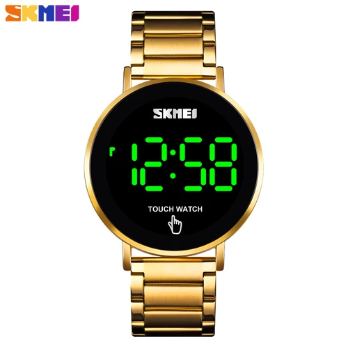 Gold watch SKMEI Брендовые мужские часы, повседневный стальной ремешок, светодиодный светильник, дисплей, мужские часы, модные водонепроницаемые электронные наручные часы, Hombre Reloj - Цвет: Gold watch