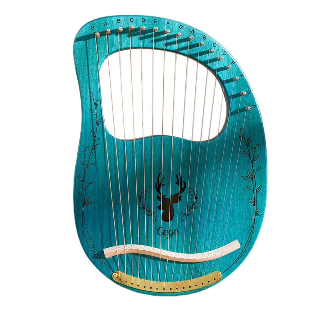 Lyre Harp 16 Strings Mahogany Wood Lye Harp with Tuning Hammer Carry Bag Instrument for Beginner
