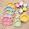BPA Free Baby Silicone Sucker Bowl Plate Children's Tableware Training Fork Spoon Portable Feeding Snack Cup Dining Appliance 6