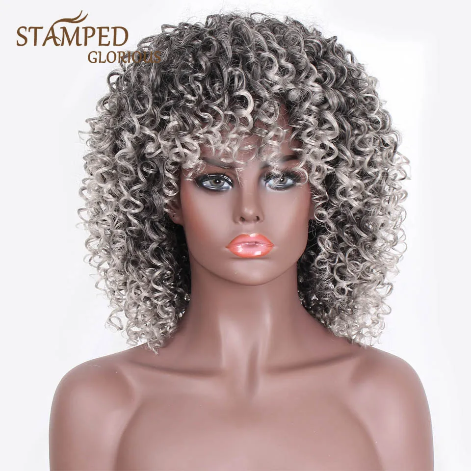 On Sale Curly Wig Synthetic-Wig-Mixed Afro Kinky Ombre Women Bangs Glorious with Grey And Black Ma5BOVVeg