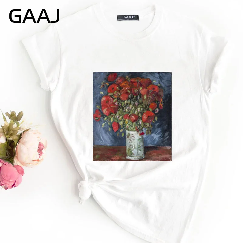 GAAJ "Vincent Van Gogh The Starry Night" Футболка женская футболка с круглым вырезом модная свободная футболка с принтом QGEZN