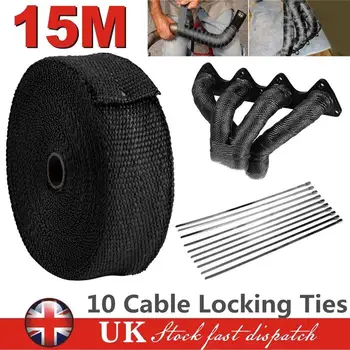 

Exhaust tape 15M Heat Exhaust Thermo Wrap Shield Protective Tan Tape Fireproof Insulating Cloth Roll Kit for Motorcycle Car