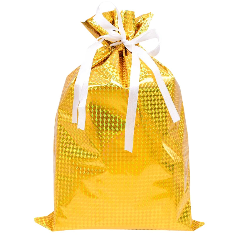 thumbnail image 1 of Bolsas de regalo navideñas con cordón de 42/31 cm, diseño de Papá Noel, grandes, doradas y plateadas, para galletas, dulces, para Navidad, 5 unidades, 1 of 5